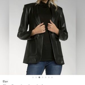 Black Faux Leather Blazer - Classic Shawl Collar